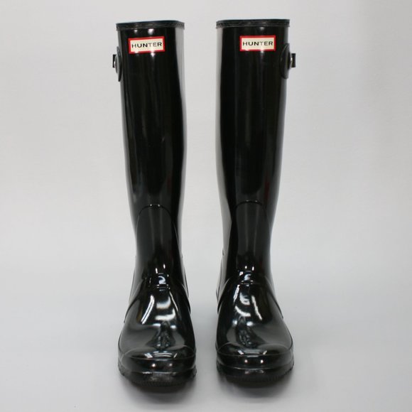 Hunter Ladies 9 Original Tall Gloss Black Buckle Strap WP Rubber Rain Boots - Picture 5 of 12